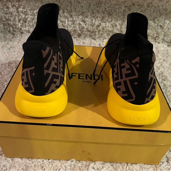 Fendi FF Motif Mesh High-Top 'Black Yellow Sneakers - Picture 4 of 6